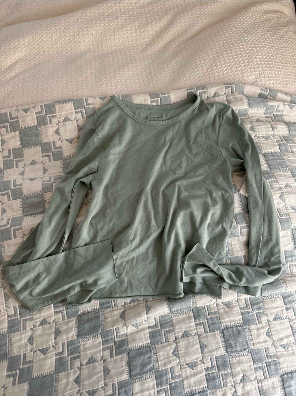Anthropologie Sage Green Long-Sleeve Crewneck Tee